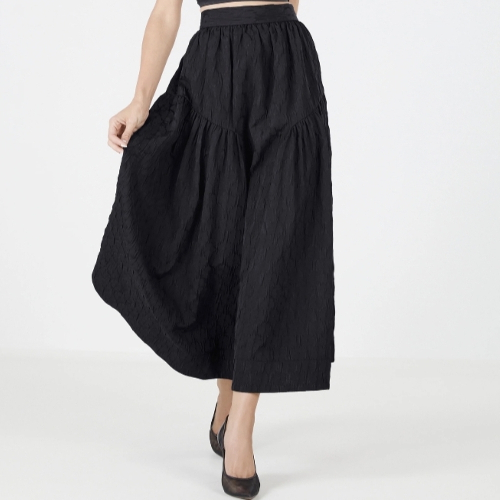 BCBGMaxazria Elisabetta Drop Waist Midi Skirt Black Size 6 NWT